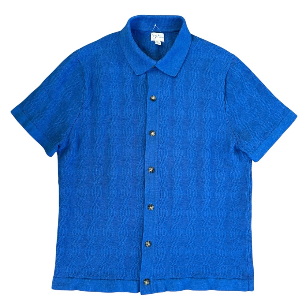 J. Crew Men’s Cotton Short Sleeve Polo Cardigan Geometric Cable Knit Sweater